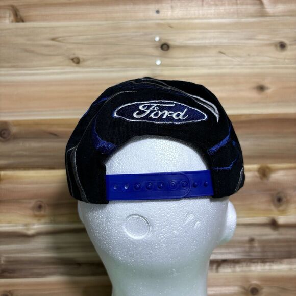 Vintage 90s Ford Racing Splash Swirl Snapback Hat Cap Sport Blue Black Nascar - Picture 3 of 7